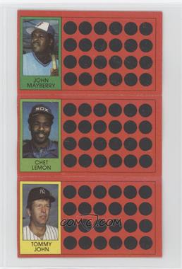 1981 Topps Baseball Scratch-Off - [Base] #15-34-52 - John Mayberry, Chet Lemon, Tommy John [Poor to Fair]