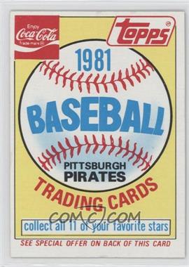 1981 Topps Coca-Cola Team Sets - Pittsburgh Pirates #HEAD - Pittsburgh Pirates Team