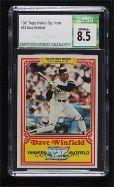 1981 Topps Drake's Big Hitters - [Base] #14 - Dave Winfield [CSG 8.5 NM/Mint+]