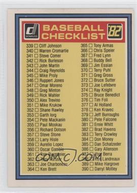 1982 Donruss - Checklists #_CHEC.4 - Checklist (339-442)