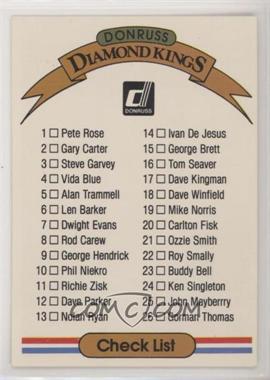 1982 Donruss - Checklists #DIKC - Checklist (Diamond Kings Checklist) [EX to NM]