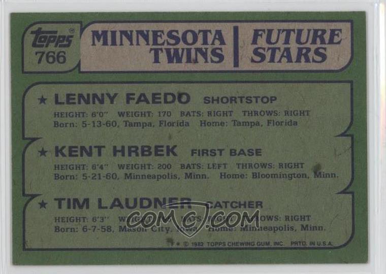 1982 Topps Base 766 Lenny Faedo Kent Hrbek Tim Laudner