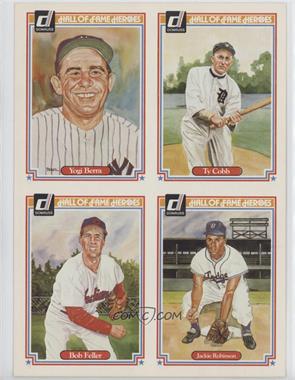 1983 Donruss Hall of Fame Heroes - [Base] - Sheet of 4 #24-1-36-6 - Yogi Berra, Ty Cobb, Bob Feller, Jackie Robinson