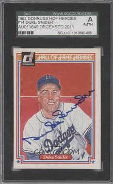 1983 Donruss Hall of Fame Heroes - [Base] #14 - Duke Snider [SGC Authentic Authentic]