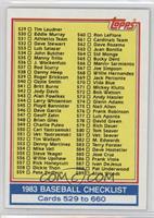 Checklist - Cards 529 to 660