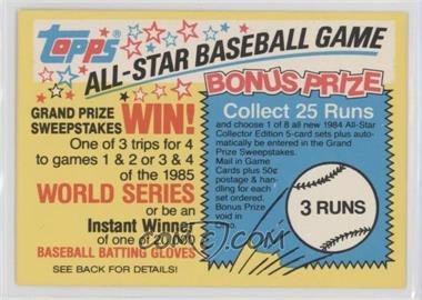 1984 Topps - All-Star Baseball Game Sweepstakes Runs #3 - 3 Runs