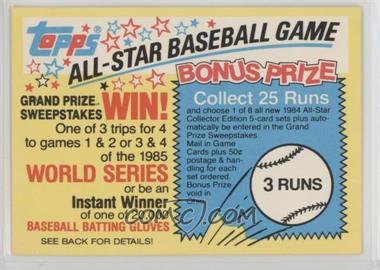 1984 Topps - All-Star Baseball Game Sweepstakes Runs #3 - 3 Runs