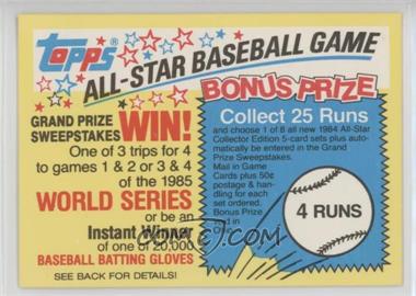 1984 Topps - All-Star Baseball Game Sweepstakes Runs #4 - 4 Runs