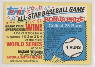 1984 Topps - All-Star Baseball Game Sweepstakes Runs #4 - 4 Runs