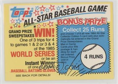 1984 Topps - All-Star Baseball Game Sweepstakes Runs #4 - 4 Runs