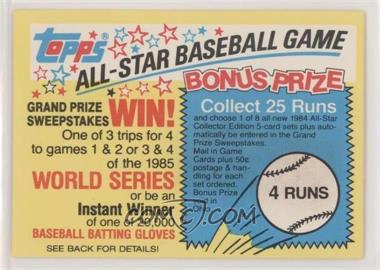 1984 Topps - All-Star Baseball Game Sweepstakes Runs #4 - 4 Runs