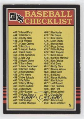 1985 Donruss - Checklists #5 - Checklist [EX to NM]