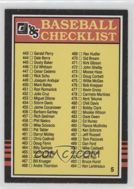 1985 Donruss - Checklists #5 - Checklist