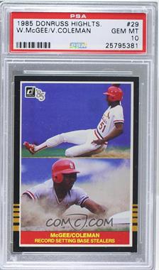 1985 Donruss Highlights - [Base] #29 - Willie McGee, Vince Coleman [PSA 10 GEM MT]