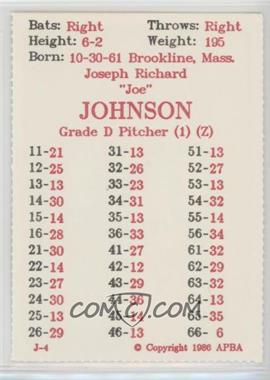 1986 APBA Baseball 1985 Season - [Base] - Perforated #_JOJO - Joe Johnson [Noted]