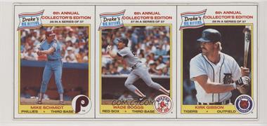 1986 Drake's Big Hitters - Food Issue 3 Card Panel #26-27-28 - Mike Schmidt, Wade Boggs, Kirk Gibson