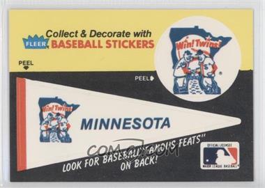 1986 Fleer - Team Stickers Inserts/Baseball's Famous Feats #_MITW.1 - Minnesota Twins Pennant - Fred Toney Hippo Vaughn