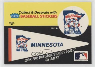 1986 Fleer - Team Stickers Inserts/Baseball's Famous Feats #MITW.1 - Minnesota Twins Pennant - Fred Toney Hippo Vaughn