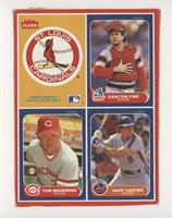 Cardinals Logo, Carlton Fisk, Tom Browning, Gary Carter [Poor to Fair]