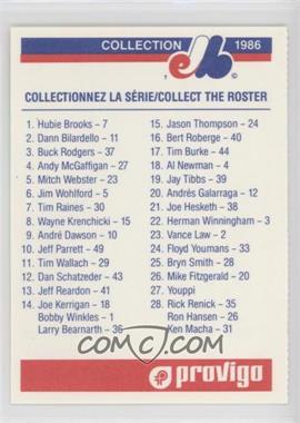 1986 Provigo Montreal Expos Collection - [Base] #_CHEC.2 - Checklist