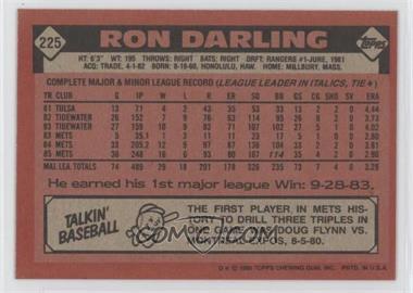 1986 Topps - [Base] - Blank Front #225 - Ron Darling [Good to VG‑EX]