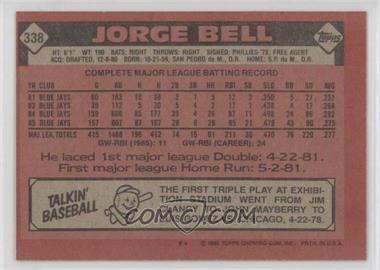 1986 Topps - [Base] - Blank Front #338 - George Bell (Jorge on Card)