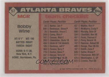 1986 Topps - [Base] - Blank Front #57.2 - Bobby Wine (Should be Card #51)