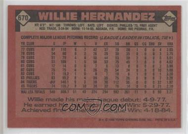 1986 Topps - [Base] - Blank Front #670 - Willie Hernandez [Poor to Fair]