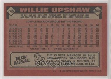 1986 Topps - [Base] - Blank Front #745 - Willie Upshaw