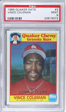 1986 Topps Quaker Chewy Granola Bars - Food Issue [Base] #3 - Vince Coleman [PSA 9 MINT]