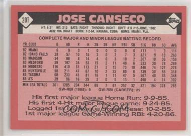 1986 Topps Traded - [Base] - Collector's Edition (Tiffany) #20T - Jose Canseco - Courtesy of COMC.com