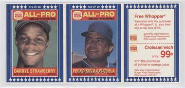 1987 Burger King All-Pro - [Base] - Complete Panel #19-20 - Darryl Strawberry, Fernando Valenzuela