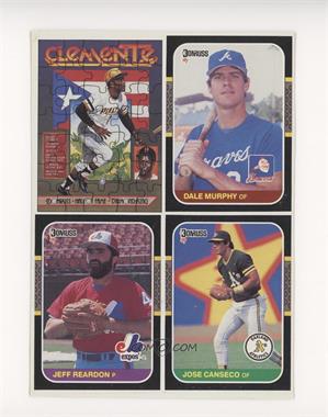 1987 Donruss - Box Bottoms - Complete Panel #PC-10-12 - Roberto Clemente, Dale Murphy, Jeff Reardon, Jose Canseco [Poor to Fair]