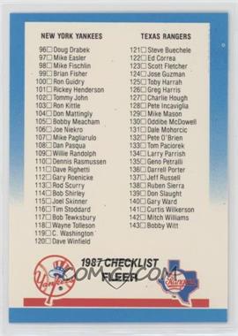 1987 Fleer - [Base] - Factory Set Glossy #655 - Checklist (Yankees, Rangers, Tigers, Phillies)