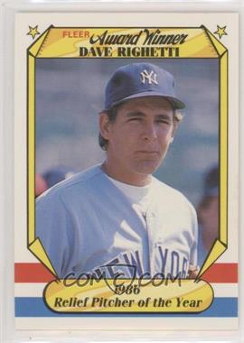 1987 Fleer Award Winners - Box Set [Base] #32 - Dave Righetti