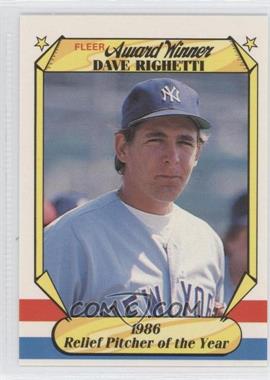 1987 Fleer Award Winners - Box Set [Base] #32 - Dave Righetti