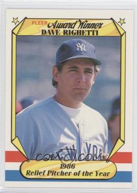 1987 Fleer Award Winners - Box Set [Base] #32 - Dave Righetti