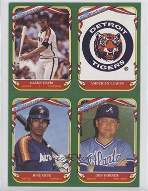 1987 Fleer Star Stickers - Wax Box Bottoms 4-Card Panel #S-1-4-5-7 - Detroit Tigers Team, Jose Cruz, Glenn Davis, Bob Horner