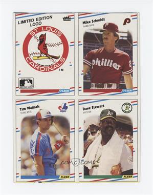 1988 Fleer - Box Bottoms - Complete Panel #C-1/11/14/15 - St. Louis Cardinals Logo, Mike Schmidt, Tim Wallach, Dave Stewart