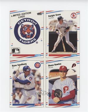 1988 Fleer - Box Bottoms - Complete Panel #C-3/6/10/13 - Detroit Tigers Team, Dwight Evans, Ryne Sandberg, Shane Rawley [Good to VG‑EX]
