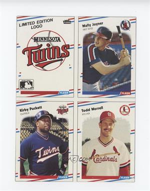 1988 Fleer - Box Bottoms - Complete Panel #C-4-5-16-7 - Minnesota Twins Logo, Wally Joyner, Kirby Puckett, Todd Worrell [Good to VG‑EX]