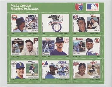 1988 Grenada MLB in Stamps U.S. Series 1 - Uncut 9-Stamp Sheet #GREE.1 - Green Set - Jose Cruz, Al Kaline, Chuck Klein, Don Mattingly, Mike Witt, Mark Langston, Hubie Brooks, Harmon Killebrew
