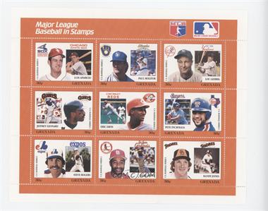 1988 Grenada MLB in Stamps U.S. Series 1 - Uncut 9-Stamp Sheet #ORAN - Orange Set - Luis Aparicio, Paul Molitor, Lou Gehrig, Jeffrey Leonard, Eric Davis, Pete Incaviglia, Steve Rogers, Ozzie Smith, Randy Jones