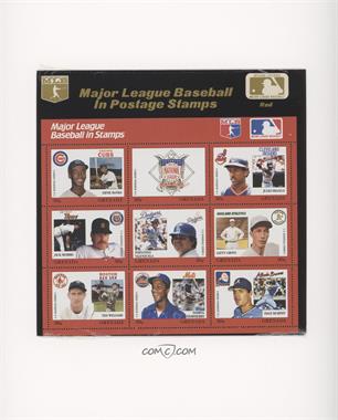 1988 Grenada MLB in Stamps U.S. Series 1 - Uncut 9-Stamp Sheet #REDS - Red Set - Ernie Banks, NL Logo, Julio Franco, Jack Morris, Fernando Valenzuela, Lefty Grove, Ted Williams, Darryl Strawberry, Dale Murphy
