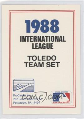 1988 ProCards Minor League - [Base] #_TOMH - Team Checklist - Toledo Mud Hens