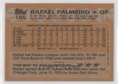 1988 Topps - [Base] - Blank Front #186 - Rafael Palmeiro