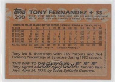 1988 Topps - [Base] - Blank Front #290 - Tony Fernandez