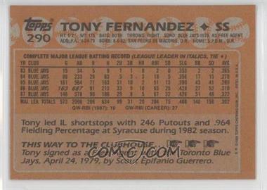 1988 Topps - [Base] - Blank Front #290 - Tony Fernandez