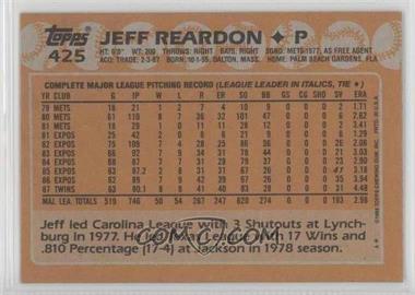 1988 Topps - [Base] - Blank Front #425 - Jeff Reardon