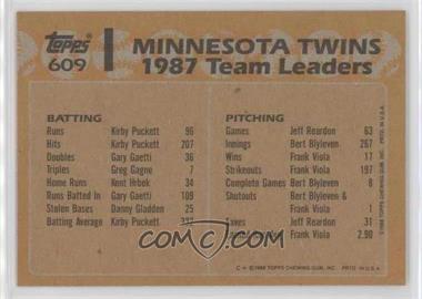 1988 Topps - [Base] - Blank Front #609 - Team Leaders - Minnesota Twins